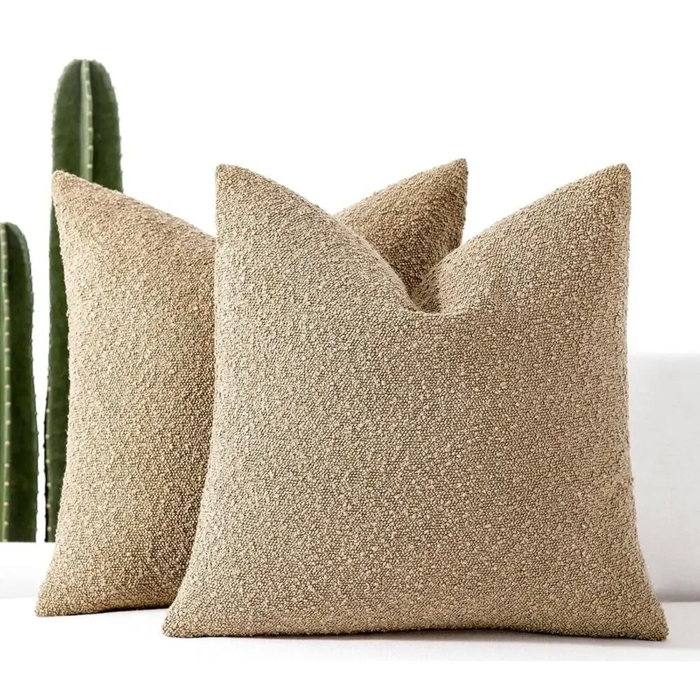 RomanDeco 24x24 Camel Boucle Decorative Pillow‎ Cover Set of Two, Modern Accent